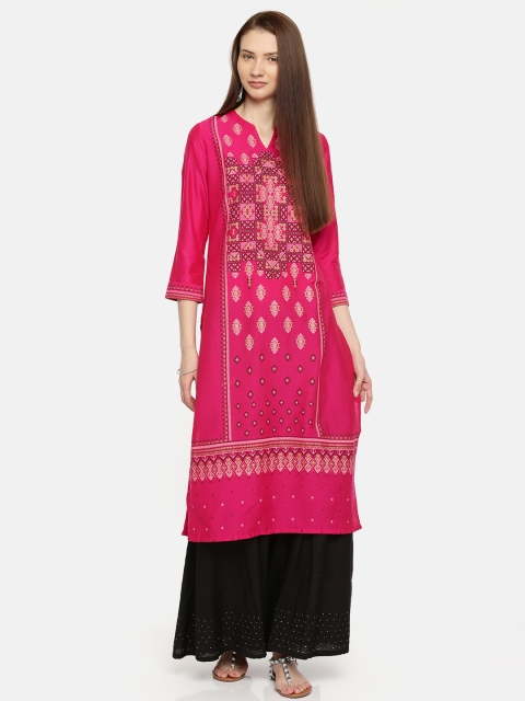 

Global Desi Women Fuchsia Printed Straight Kurta