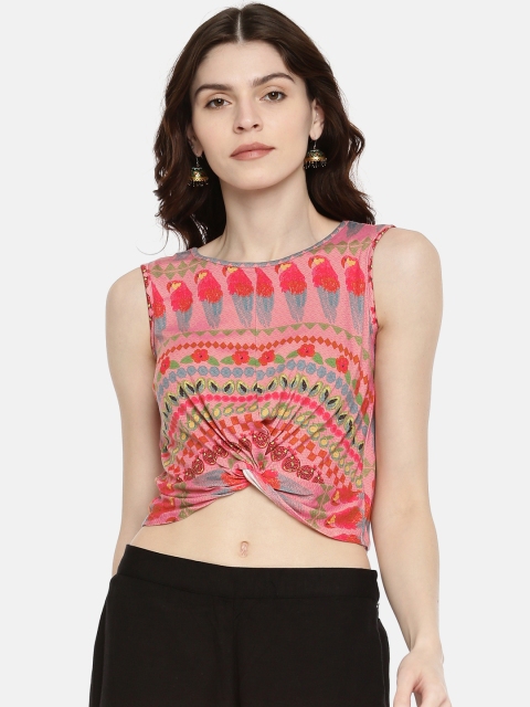 

Global Desi Women Pink Printed Twisted Crop Top