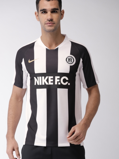 

Nike Men White & Black Striped Standard Fit AS M NK FC Home Jersey