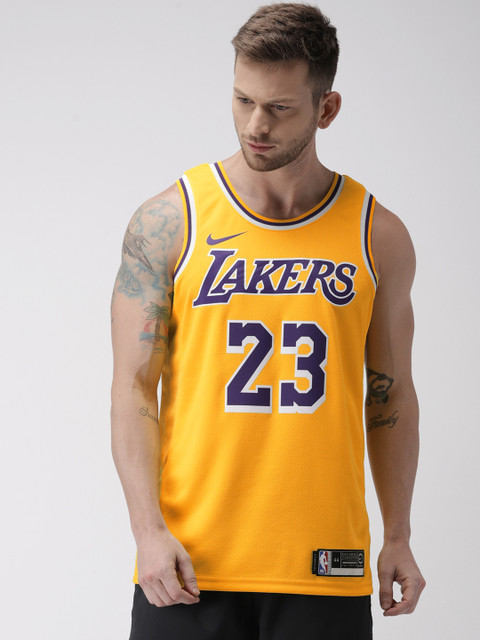 

Nike Men Yellow Printed Standard Fit JSY ROAD Los Angeles Lakers DriFit Round Neck T-shirt