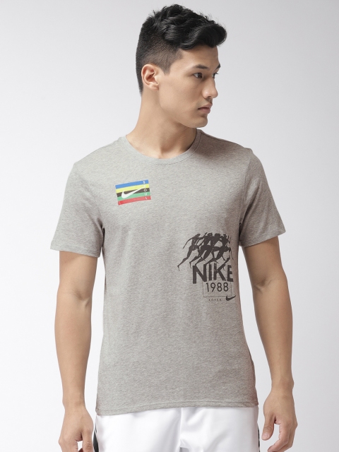 

Nike Men Grey Melange Printed Standard Fit AS M NK Running T-shirt