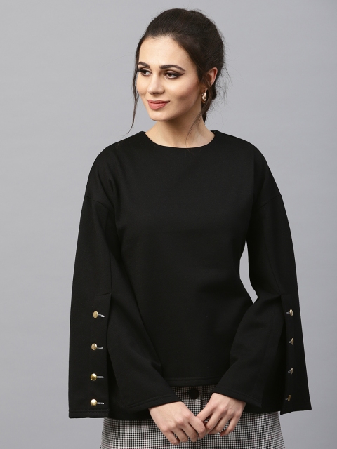 

SASSAFRAS Women Black Solid Sweatshirt