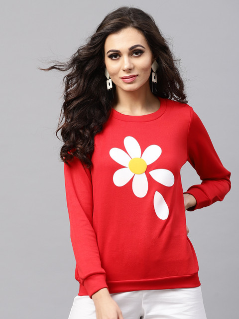 

SASSAFRAS Women Red Printed Sweatshirt