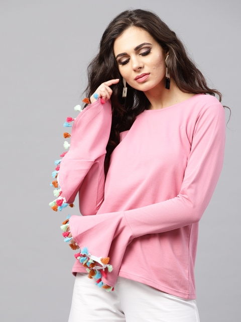 

SASSAFRAS Women Pink Solid Sweatshirt