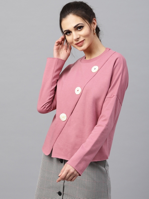

SASSAFRAS Women Dusty Pink Layered Solid Sweatshirt