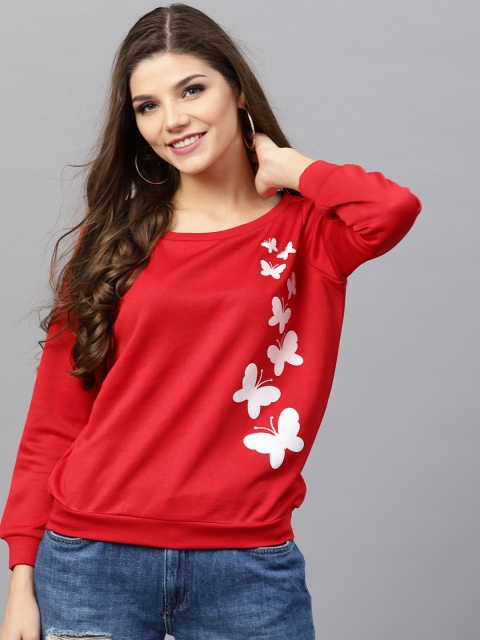 

SASSAFRAS Women Red Printed Sweatshirt