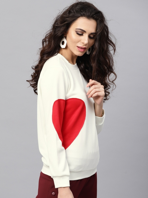 

SASSAFRAS Women Off-White & Red Applique Detail Sweatshirt