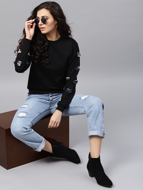 

SASSAFRAS Women Black Solid Sweatshirt