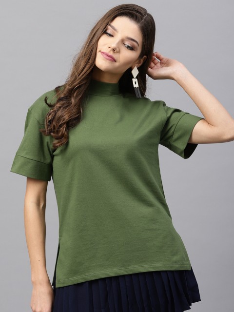 

SASSAFRAS Women Olive Green Solid Sweatshirt