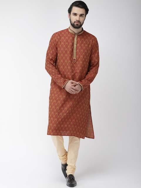 

ethnix Men Maroon Embroidered Kurta Set