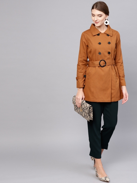 

STREET 9 Women Mustard Brown Solid Trench Coat