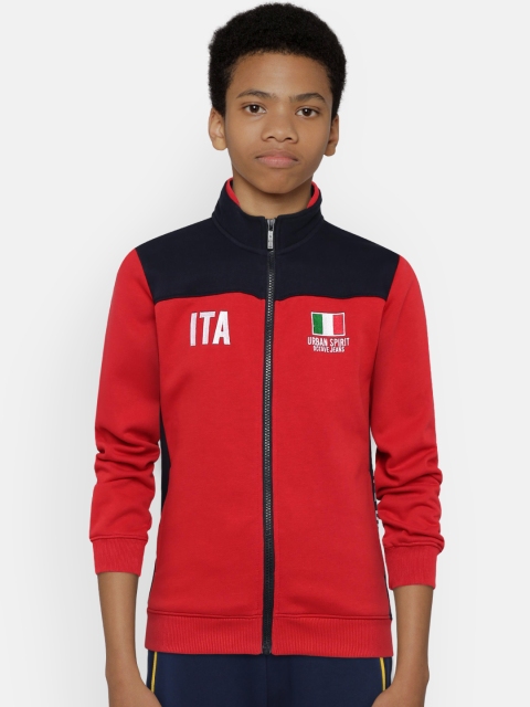 

Octave Boys Red & Navy Blue Self Design Sweatshirt
