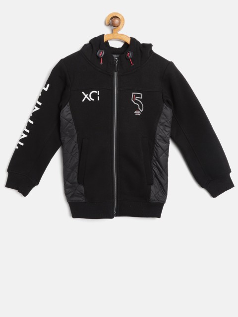 

Octave Boys Black Solid Hooded Sweatshirt with Printed Detail