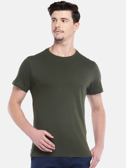 

Cottonworld Men Olive Green Solid Round Neck T-shirt