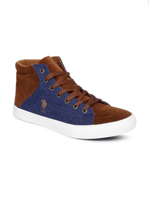 

U.S. Polo Assn. Men Tan Colourblocked Canvas Mid-Top Sneakers