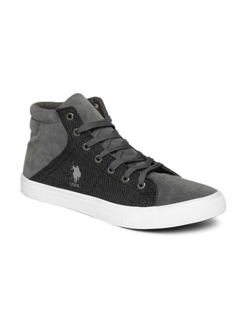

U.S. Polo Assn. Men Grey Colourblocked Canvas Mid-Top Sneakers