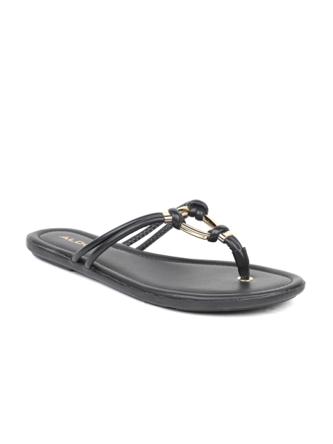

ALDO Women Black Solid Synthetic Patent T-Strap Flats
