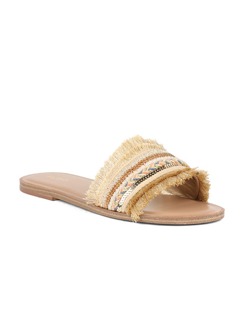 

ALDO Women Beige Solid Synthetic Open Toe Flats