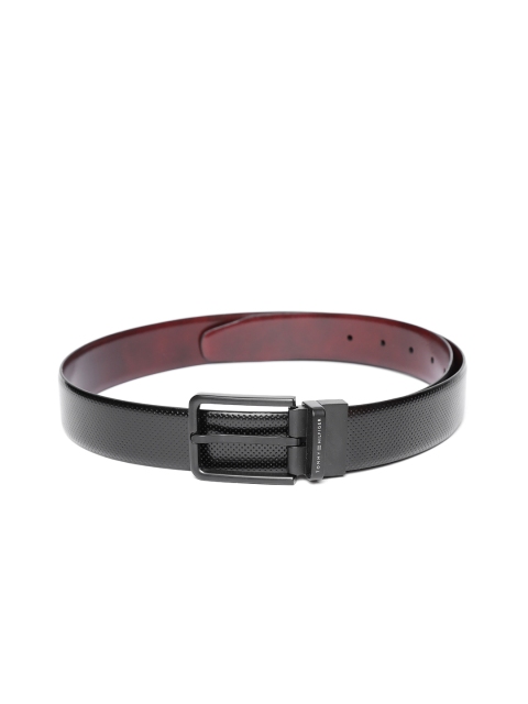 

Tommy Hilfiger Men Black & Burgundy Textured Belt