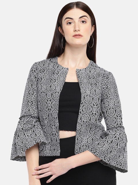 

Cottonworld Women Black & White Printed Open Front Jacket