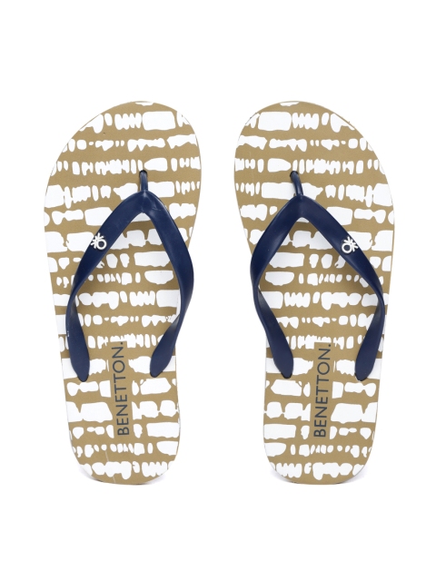

United Colors of Benetton Men Navy Blue & Olive Brown Printed Thong Flip-Flops