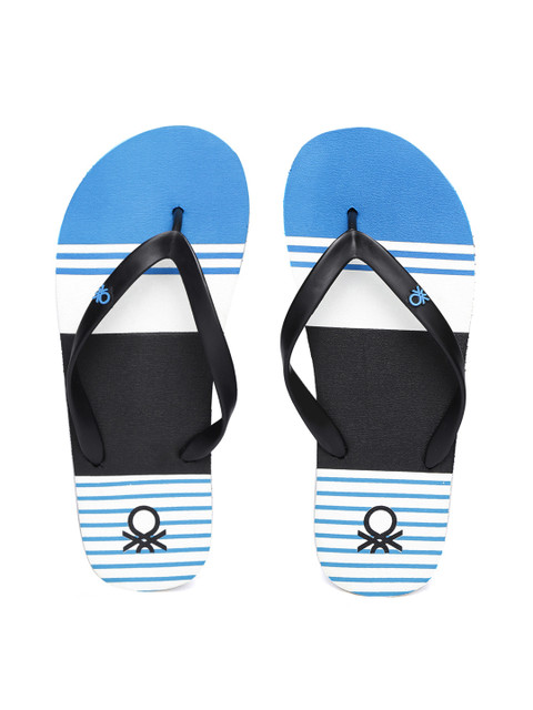 

United Colors of Benetton Men Black & Blue Striped Thong Flip-Flops
