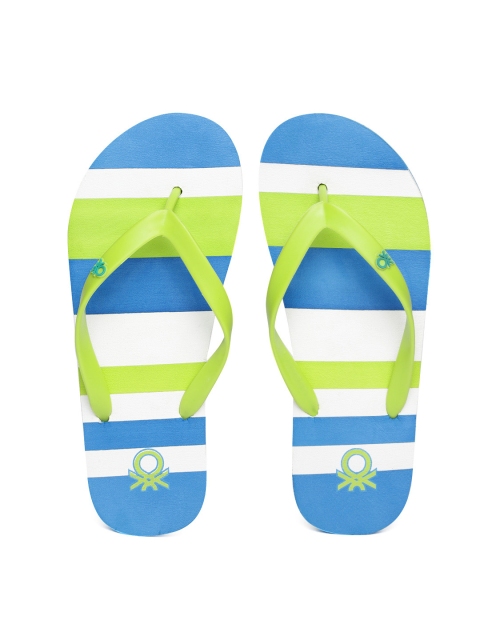 

United Colors of Benetton Men Green & Blue Striped Thong Flip-Flops