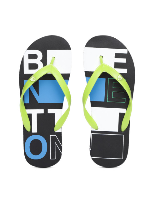 

United Colors of Benetton Men Green & Black Printed Thong Flip-Flops