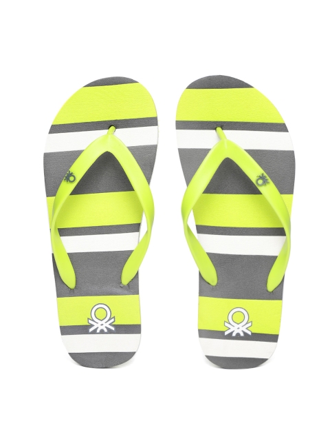 

United Colors of Benetton Men Fluorescent Green & Grey Striped Thong Flip-Flops