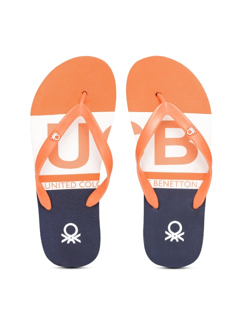 

United Colors of Benetton Men Orange & Navy Blue Colourblocked Thong Flip-Flops