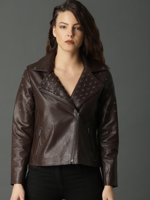 

Roadster Women Coffee Brown Studded Biker Jacket