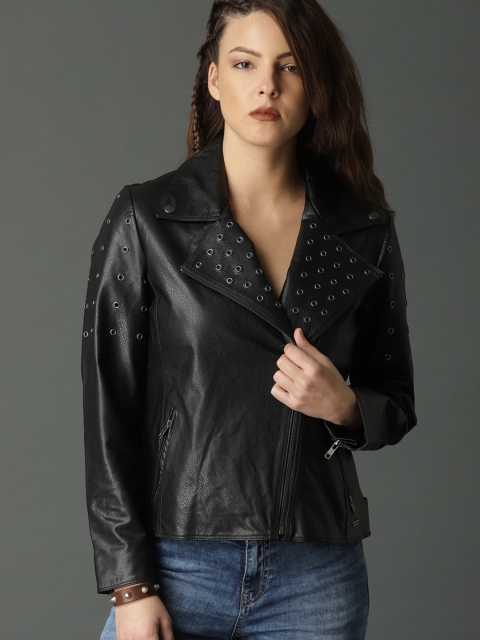 

Roadster Women Black Solid Biker Jacket