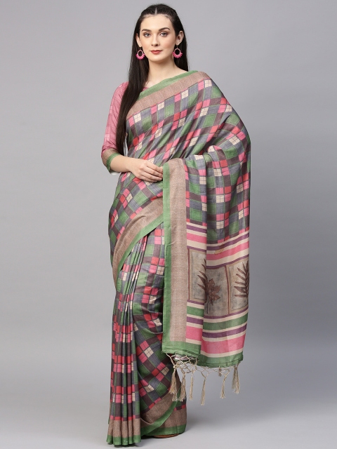 

Saree mall Green & Pink Checked Saree