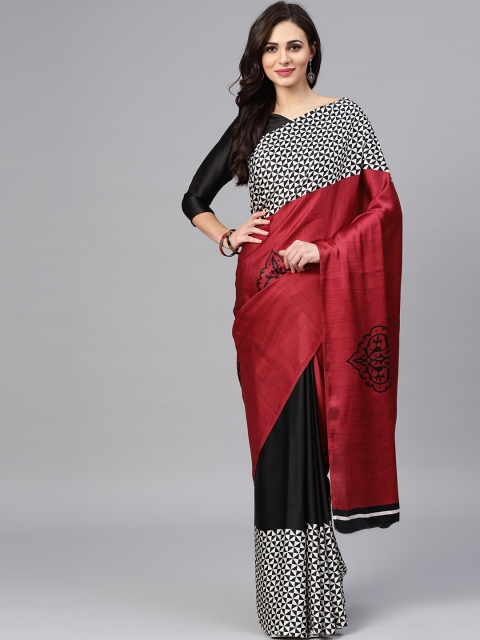 

Saree mall Maroon & Black Half & Half Printed Saree
