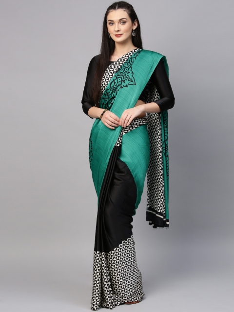 

Saree mall Teal Green & Black Printed Saree