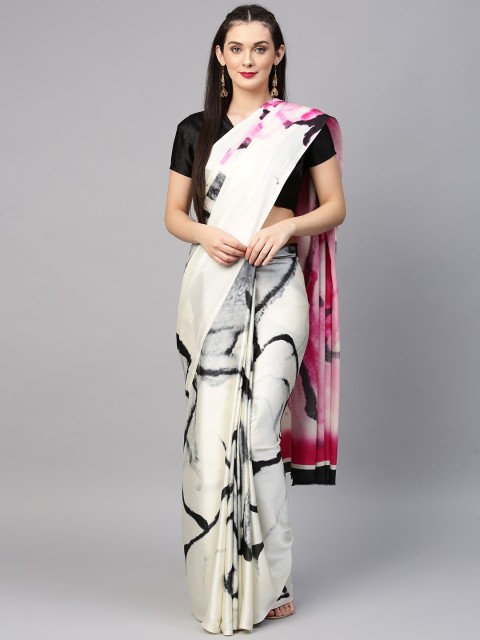 

Saree mall Off-White & Pink Poly Crepe Printed Saree