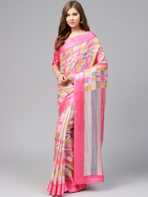 

Saree mall Pink & Beige Checked Saree