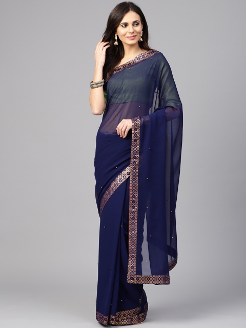 

Saree mall Navy Blue Embellished Saree