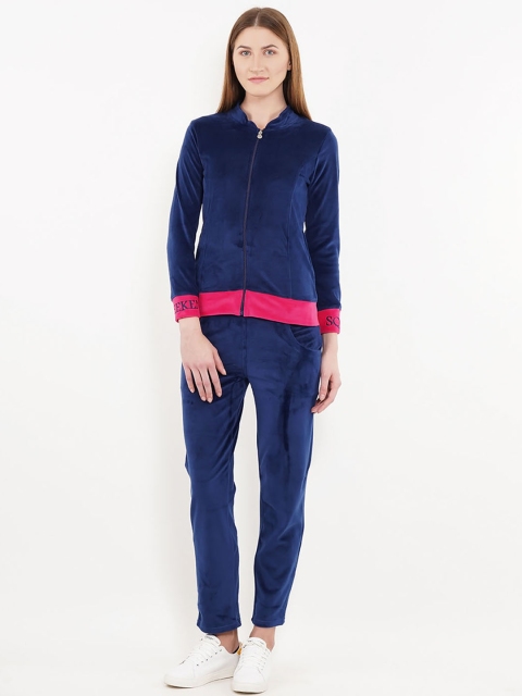 

Sweet Dreams Women Navy Blue Solid Velour Finish Tracksuit