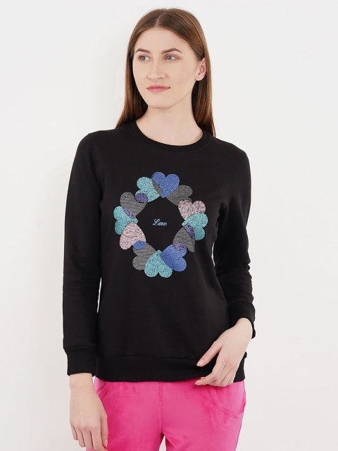

Sweet Dreams Women Black Printed Lounge Sweatshirt