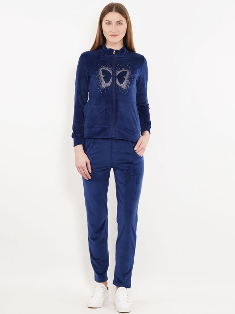 

Sweet Dreams Women Navy Blue Solid Velour Finish Tracksuit