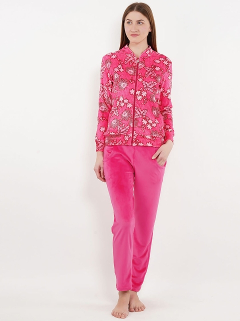 

Sweet Dreams Women Pink Printed Velour Finish Night Suit