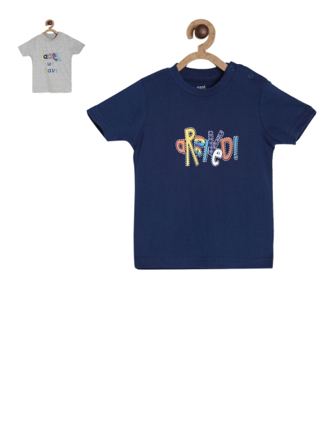 

MINI KLUB Boys Pack Of 2 Round Neck Pure Cotton T-shirts, Grey