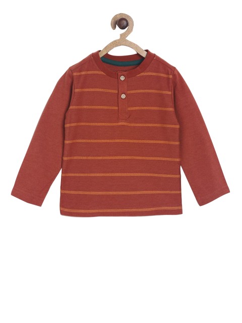 

MINI KLUB Boys Rust Brown Striped Round Neck T-shirt