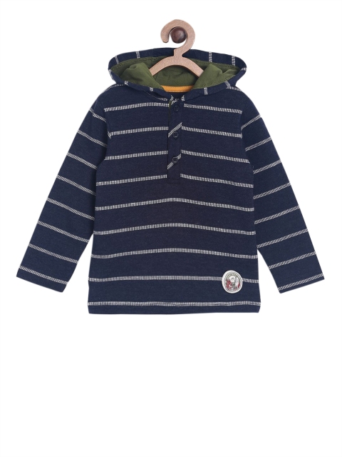 

MINI KLUB Boys Navy Blue & White Striped Hood T-shirt