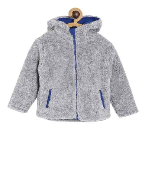

MINI KLUB Boys Grey Solid Hooded Sweatshirt