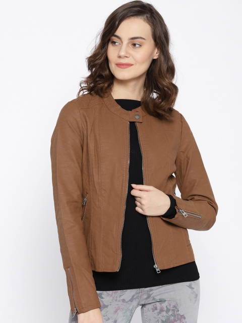 

ONLY Women Brown Solid Biker Jacket