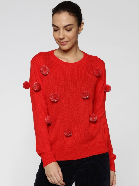 

ONLY Women Red Pom-Pom Detail Pullover