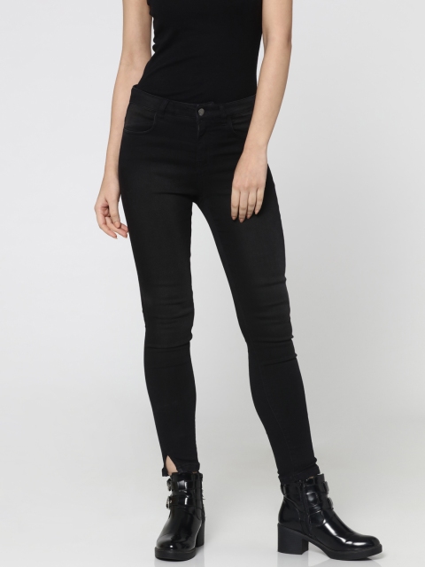 

ONLY Women Black Skinny Fit Mid-Rise Clean Look Stretchable Cropped Jeans