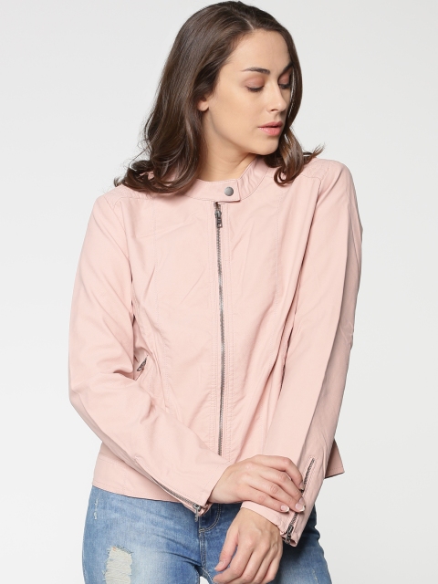 

ONLY Women Pink Solid Biker Jacket